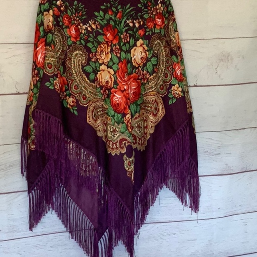 Floral fringe poncho
